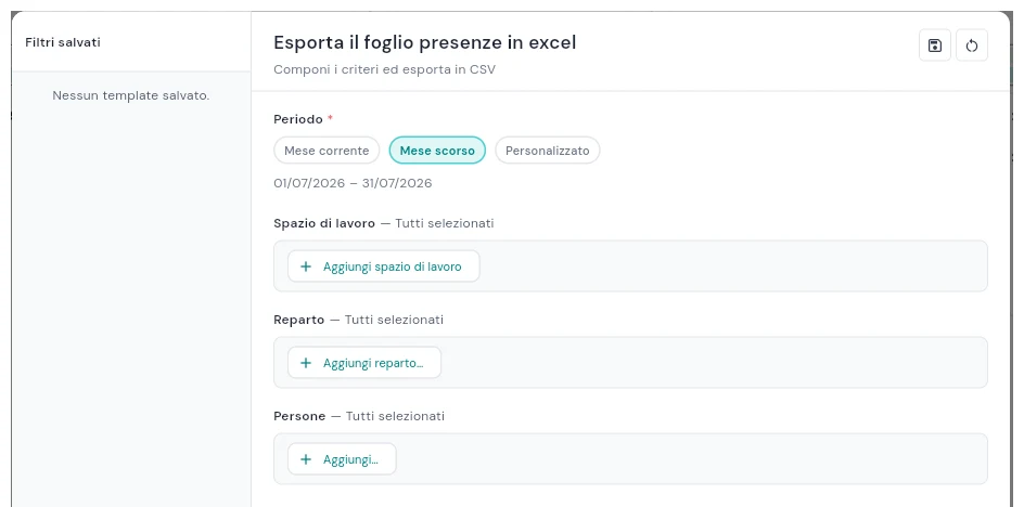 Dialog di export dei dati paghe in HyWork